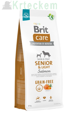 BRIT CARE Dog Grain-free Senior & Light Salmon 12kg + BRIT CARE Dog Dental Stick Immuno with Probiotics & Cinnamon 7szt (251g)