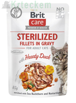 BRIT CARE Sterilované filety pro kočky v omáčce s vydatnou kachnou obohacené o rakytník a nasturtium 12x85g