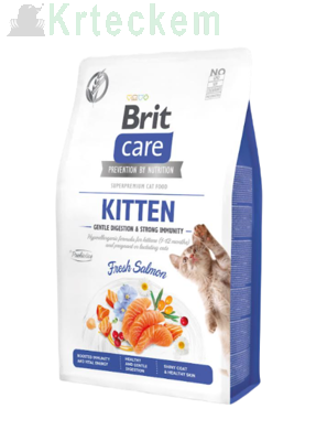 BRIT Care Cat Grain-Free Kitten Gentle Digestion & Strong Immunity 7kg + BRIT CARE Cat Kitten Fillets in Gravy with Savory Salmon Enriched with Sea Buckthorn and Nasturtium 85g SLEVA 2%