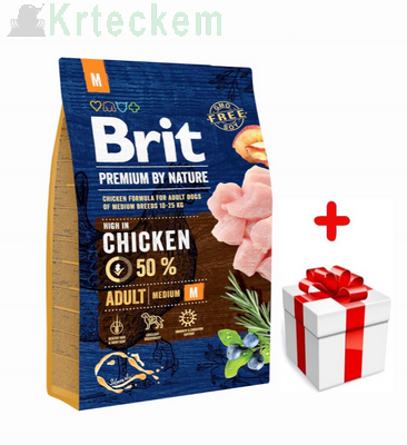 BRIT Premium By Nature Adult M 3kg + Překvapení pro psa