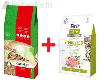 JRS Cat's Best Original (Eko Plus) dřevěné stelivo 40l  + BRIT Care Cat Grain-Free Sterilized Immunity Support 7kg SLEVA 3%