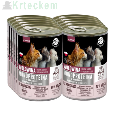 PetRepublic hovězí monoproteinové krmivo pro kočky, kousky v omáčce 12x400g SLEVA 2%
