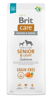 BRIT CARE Dog Grain-free Senior & Light Salmon 12kg + PAKA ZWIERZAKA - králik120g SLEVA 2%
