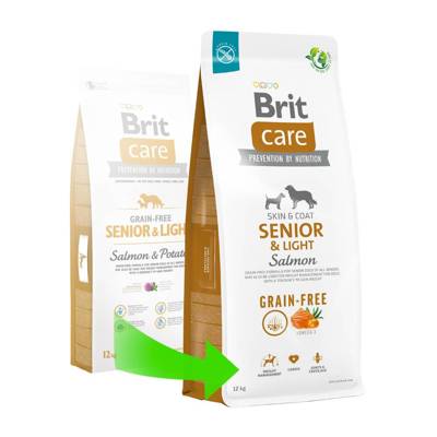 BRIT CARE Dog Grain-free Senior & Light Salmon 12kg + překvapení