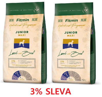 FITMIN Maxi Junior Lamb&Beef 2x12kg -3% SLEVA
