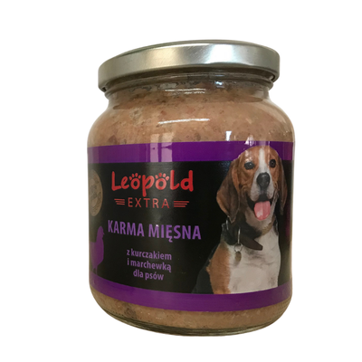 Leopold krmivo pro psy s kuřecím a mrkvovým masem 300g + 10% Gratis (Jar)