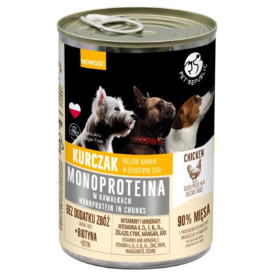 PetRepublic kuřecí monoproteinové krmivo pro psy, kousky v omáčce 12x400g SLEVA 2%