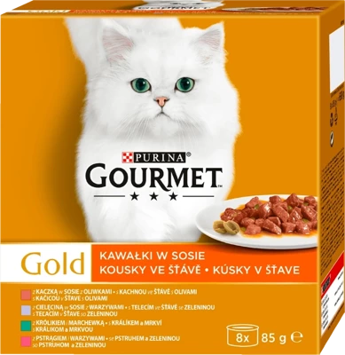 Purina Gourmet Gold kousky v omáčce (kachna, pstruh, králík, telecí) 32x85g