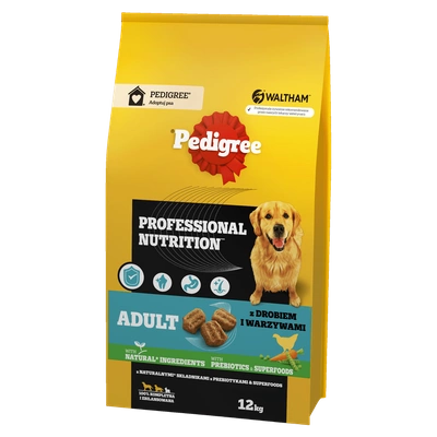 PEDIGREE® Adult Professional Nutrition 12kg  s drůbeží a zeleninou - kompletní suché krmivo pro dospělé psy velkých a středních plemen + DentaStix GRATIS