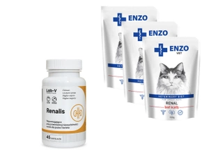 ENZO VET Renal s hovězím masem v želé pro kočky 3x100g + LAB-V Renalis 45 tablet